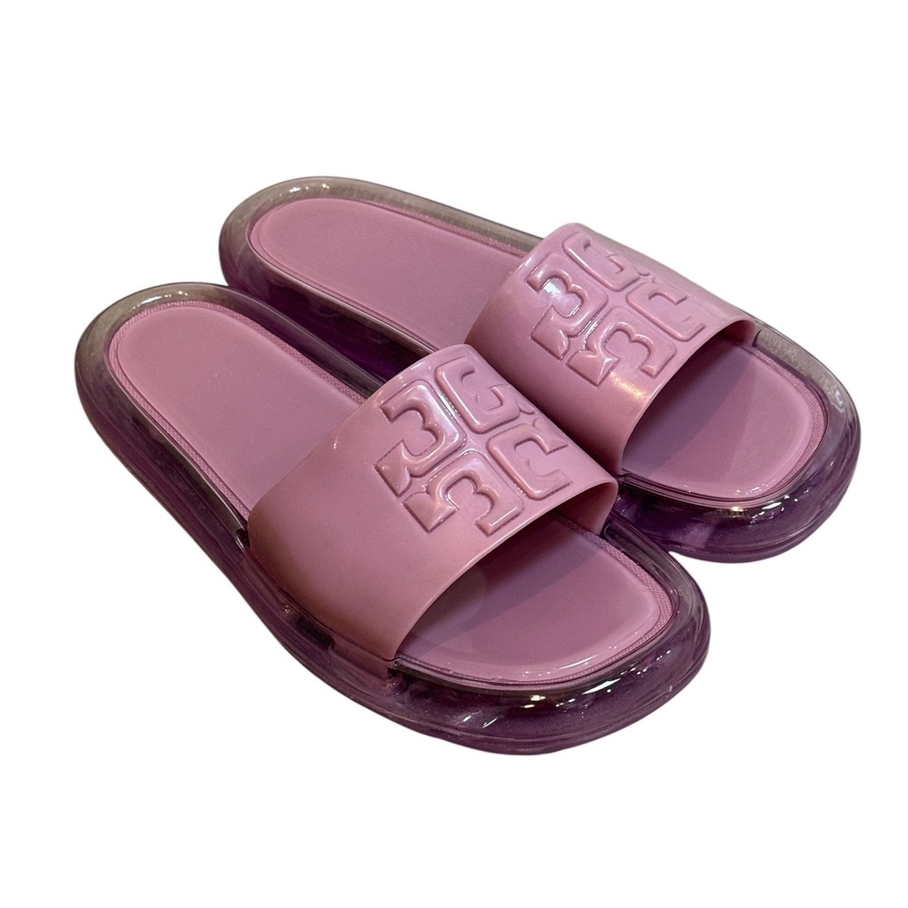 Tory Burch Bubble Jelly Slide Sandals Pink Salt Wide Strap Logo 8B
